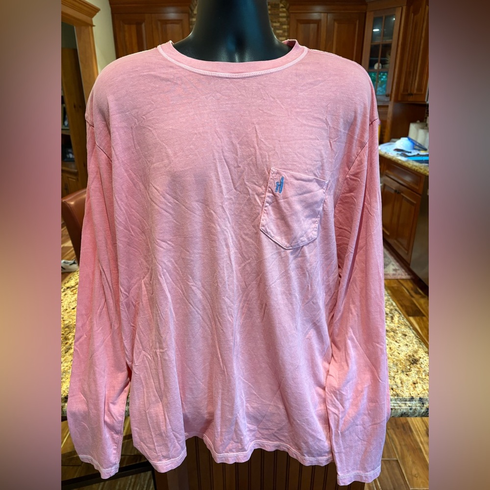 Johnnie-O men’s long sleeve beach t-shirt. Sharp‎ Pink with logo. 2XL